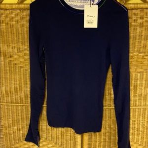 Theory navy wool top with multicolor piping. Nwot